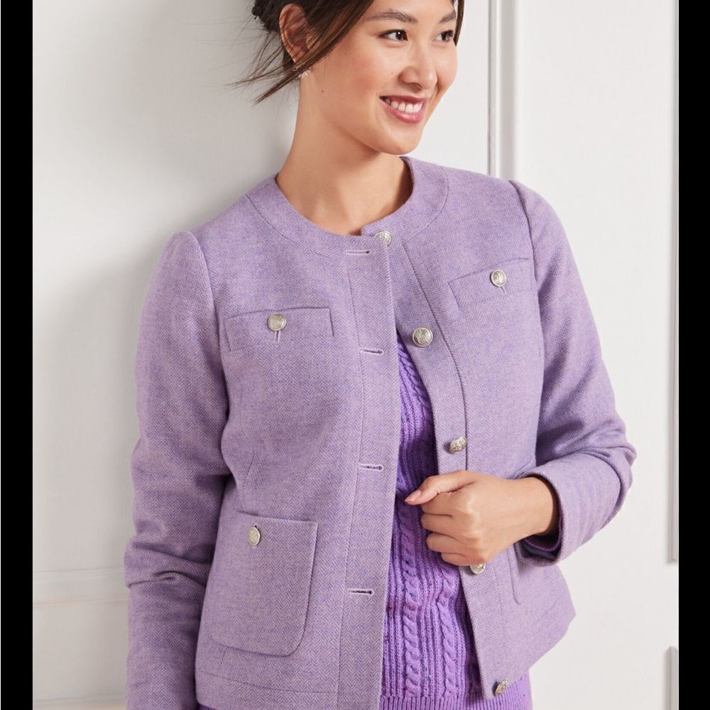 Talbots Heather HERRINGBONE SHETLAND JACKET Heather Lilac NWT 10